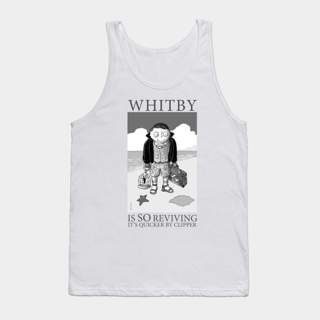 Vampire Dracula Travels To Whitby Beach For Halloween Tank Top by brodyquixote